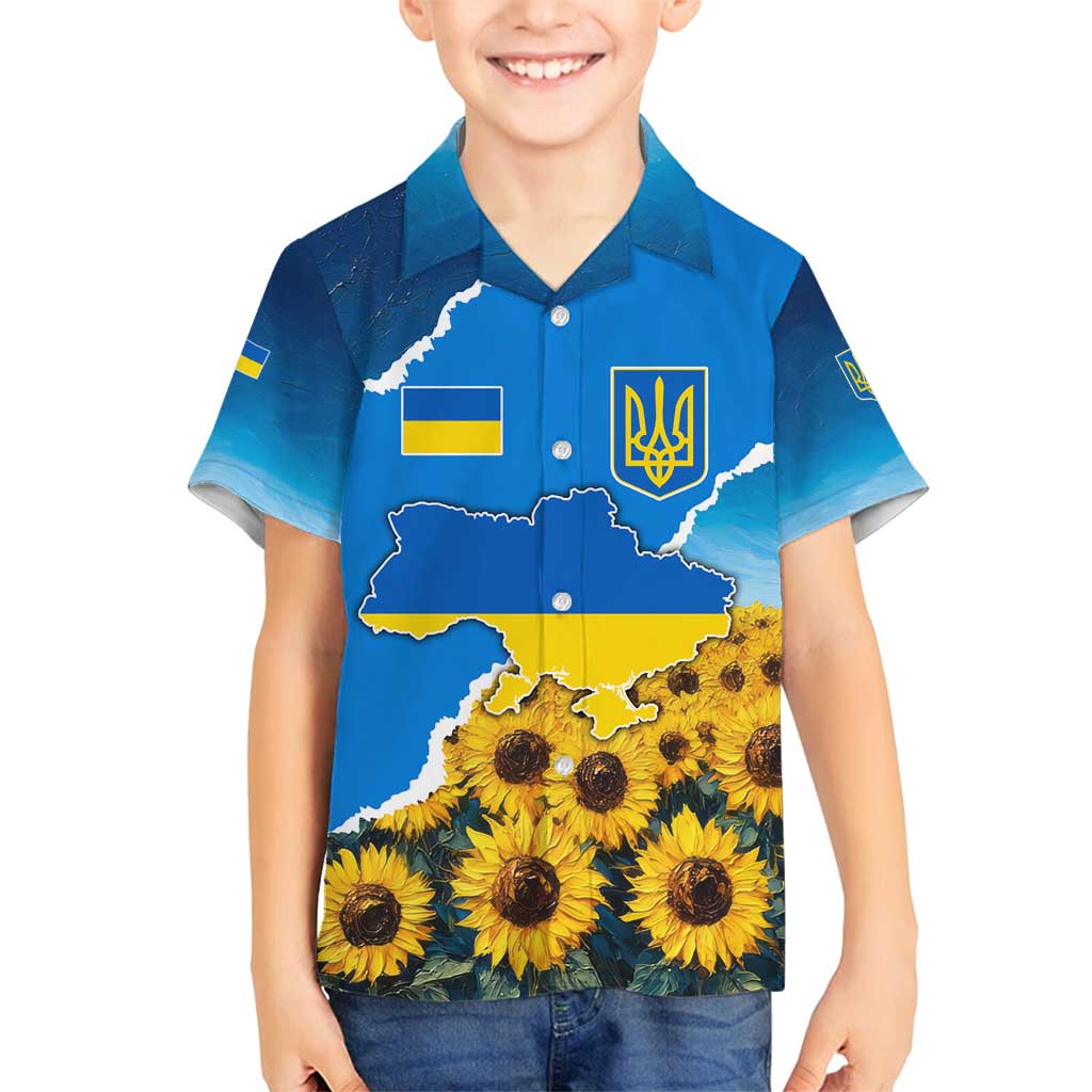 Ukraine Pride Family Matching Puletasi and Hawaiian Shirt Map, Flag & Tryzub with Sunflower Field Patriotic