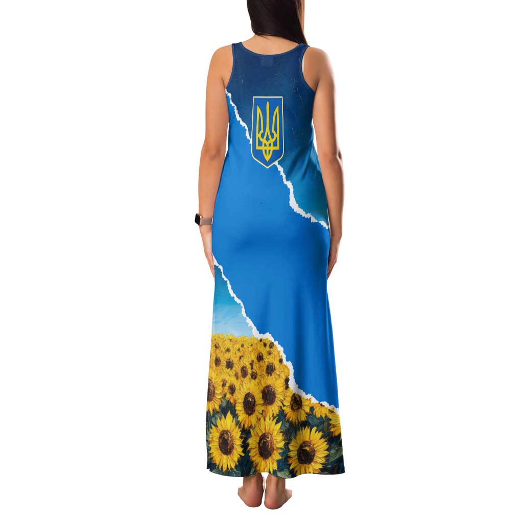 Ukraine Pride Family Matching Tank Maxi Dress and Hawaiian Shirt Map, Flag & Tryzub with Sunflower Field Patriotic