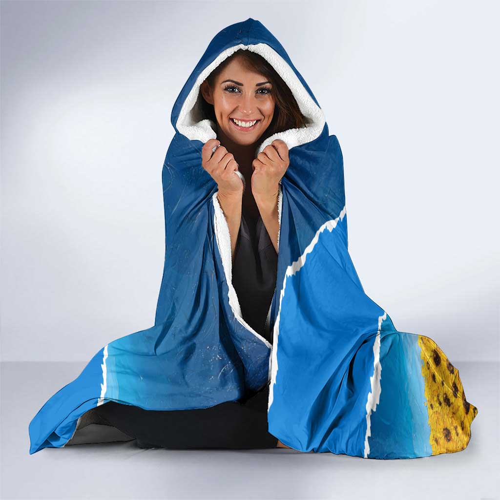 Ukraine Pride Hooded Blanket Map, Flag & Tryzub with Sunflower Field Patriotic