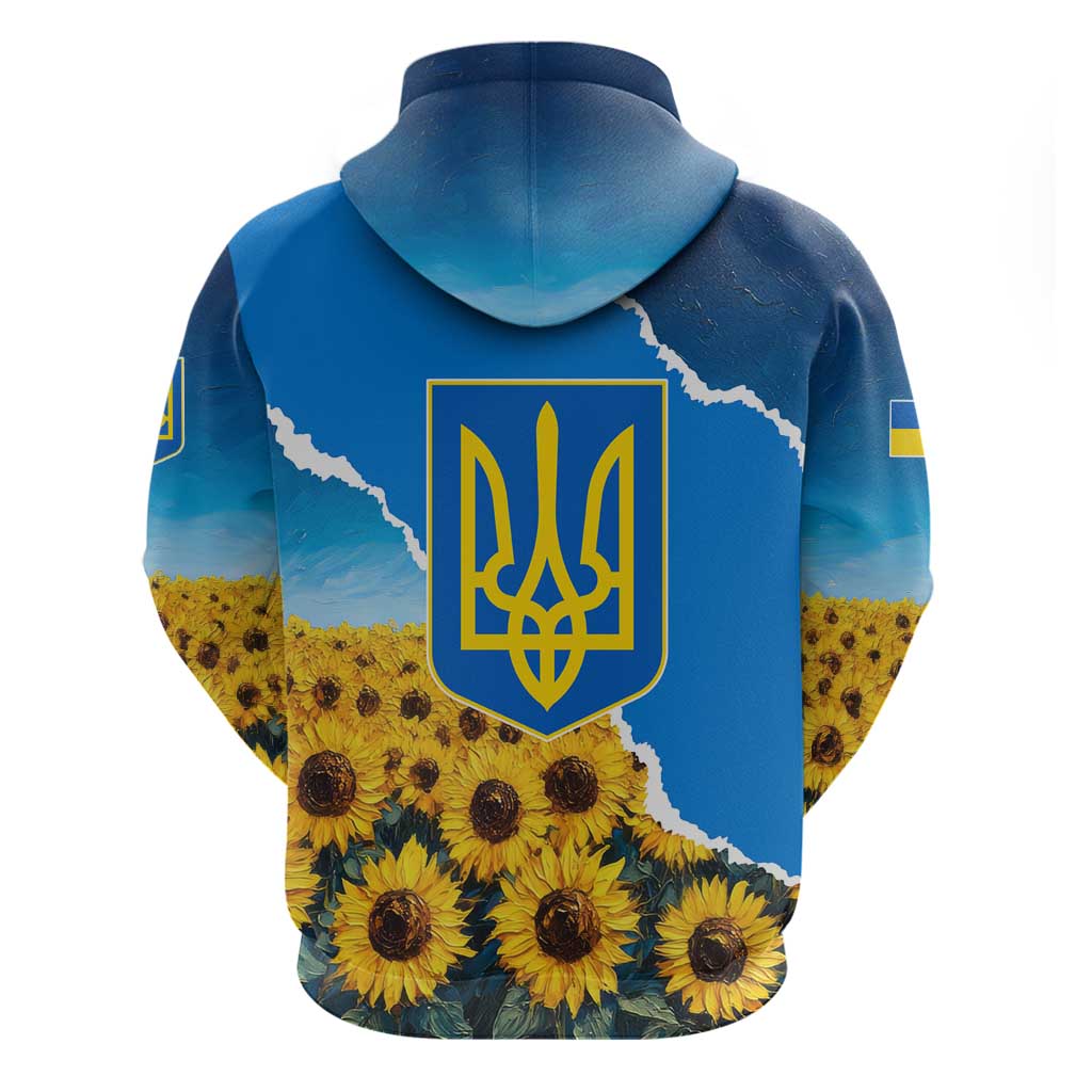 Ukraine Pride Hoodie Map, Flag & Tryzub with Sunflower Field Patriotic