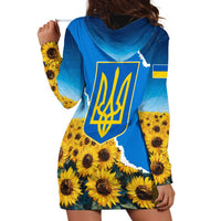 Ukraine Pride Hoodie Dress Map, Flag & Tryzub with Sunflower Field Patriotic