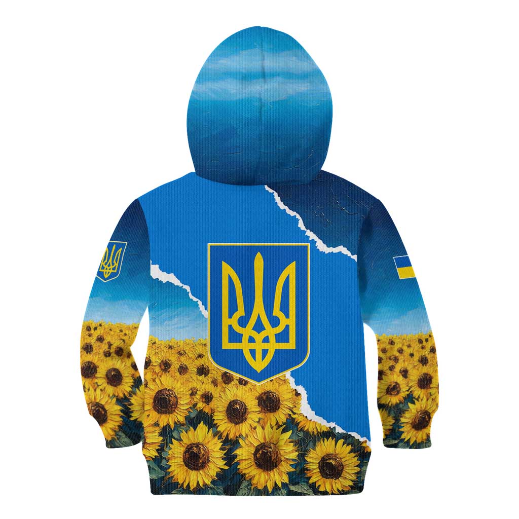 Ukraine Pride Kid Hoodie Map, Flag & Tryzub with Sunflower Field Patriotic