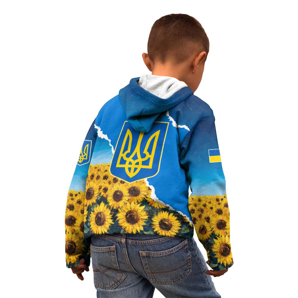 Ukraine Pride Kid Hoodie Map, Flag & Tryzub with Sunflower Field Patriotic