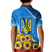 Ukraine Pride Kid Polo Shirt Map, Flag & Tryzub with Sunflower Field Patriotic
