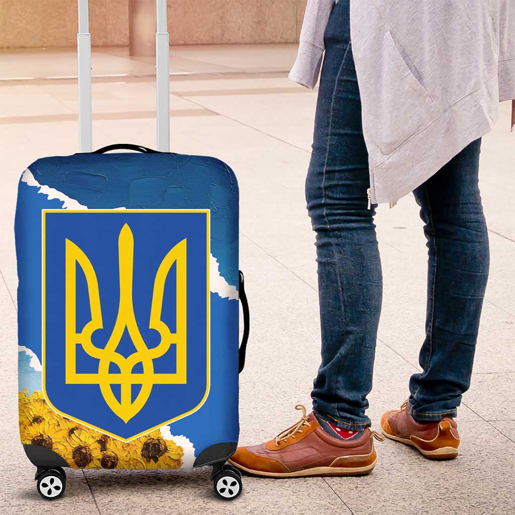 Ukraine Pride Luggage Cover Map, Flag & Tryzub with Sunflower Field Patriotic