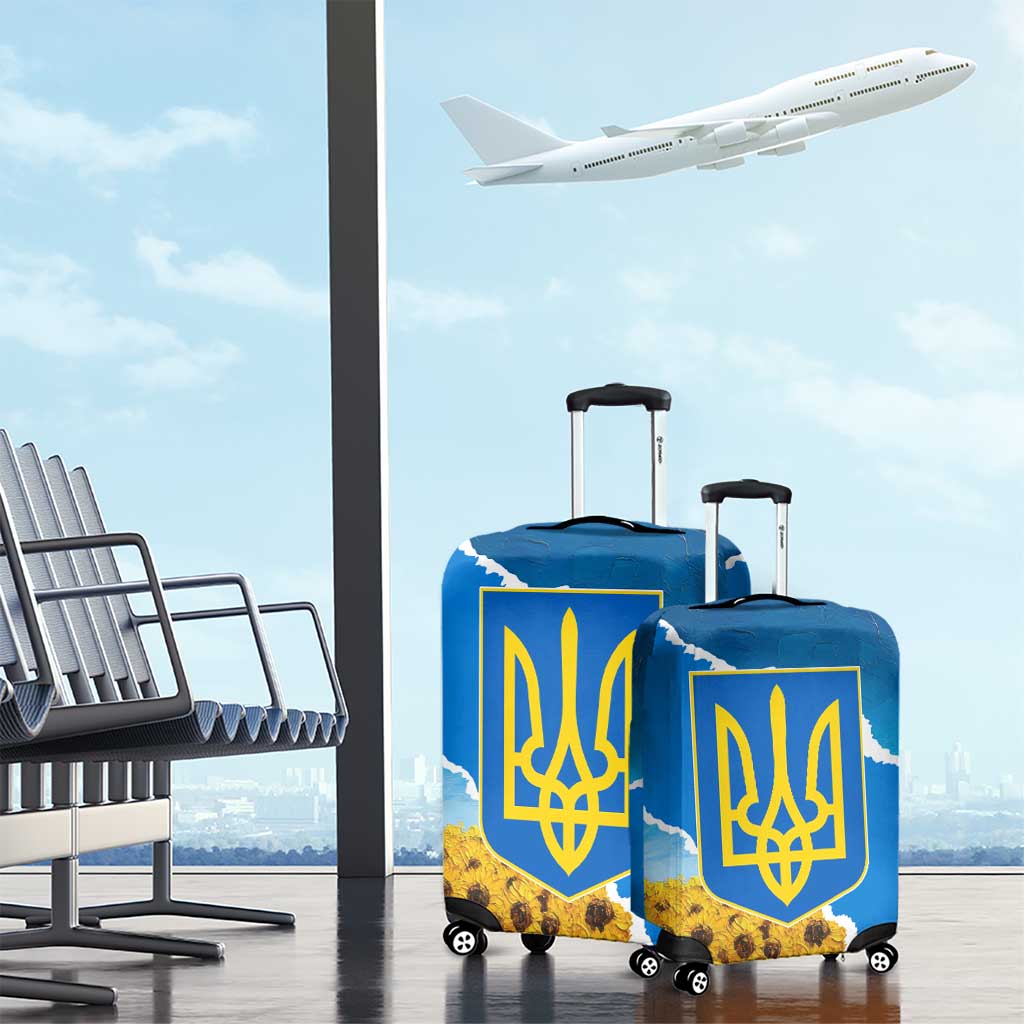 Ukraine Pride Luggage Cover Map, Flag & Tryzub with Sunflower Field Patriotic