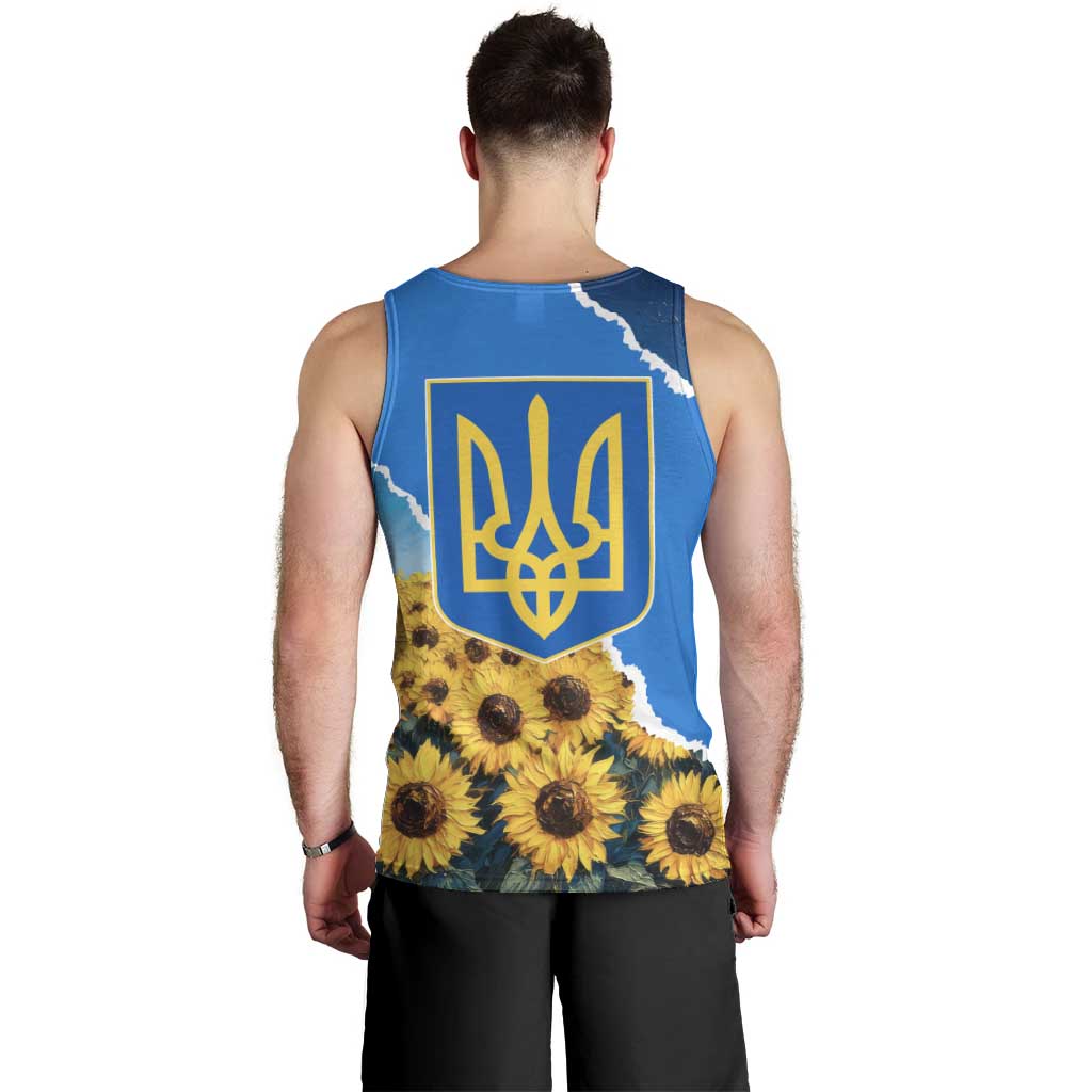 Ukraine Pride Men Tank Top Map, Flag & Tryzub with Sunflower Field Patriotic