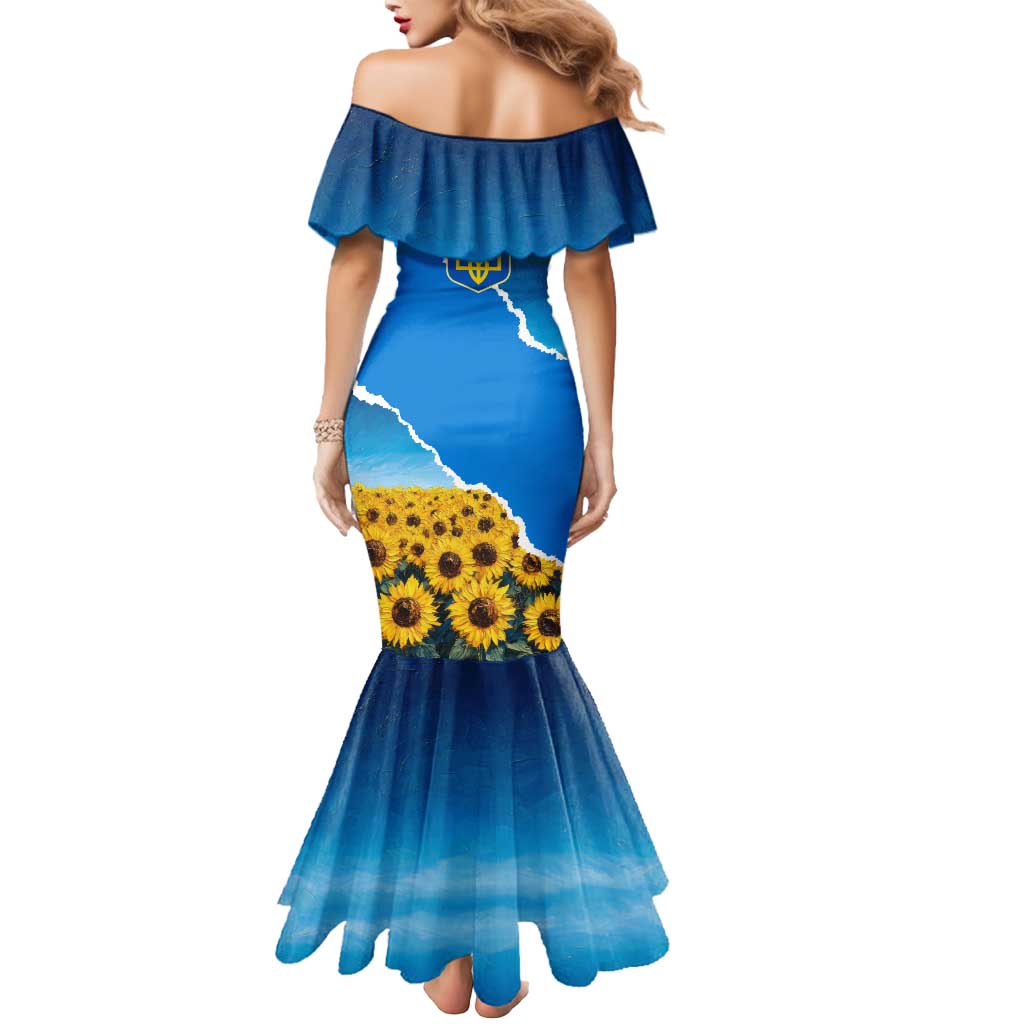 Ukraine Pride Mermaid Dress Map, Flag & Tryzub with Sunflower Field Patriotic
