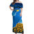 Ukraine Pride Off Shoulder Maxi Dress Map, Flag & Tryzub with Sunflower Field Patriotic
