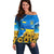 Ukraine Pride Off Shoulder Sweater Map, Flag & Tryzub with Sunflower Field Patriotic