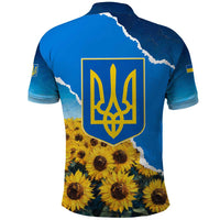 Ukraine Pride Polo Shirt Map, Flag & Tryzub with Sunflower Field Patriotic