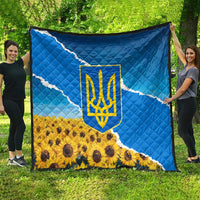 Ukraine Pride Quilt Map, Flag & Tryzub with Sunflower Field Patriotic