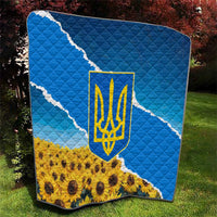 Ukraine Pride Quilt Map, Flag & Tryzub with Sunflower Field Patriotic