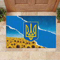 Ukraine Pride Rubber Doormat Map, Flag & Tryzub with Sunflower Field Patriotic