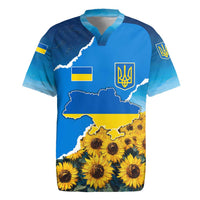 Ukraine Pride Rugby Jersey Map, Flag & Tryzub with Sunflower Field Patriotic