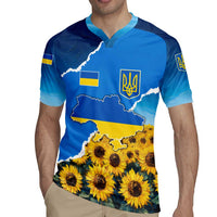 Ukraine Pride Rugby Jersey Map, Flag & Tryzub with Sunflower Field Patriotic