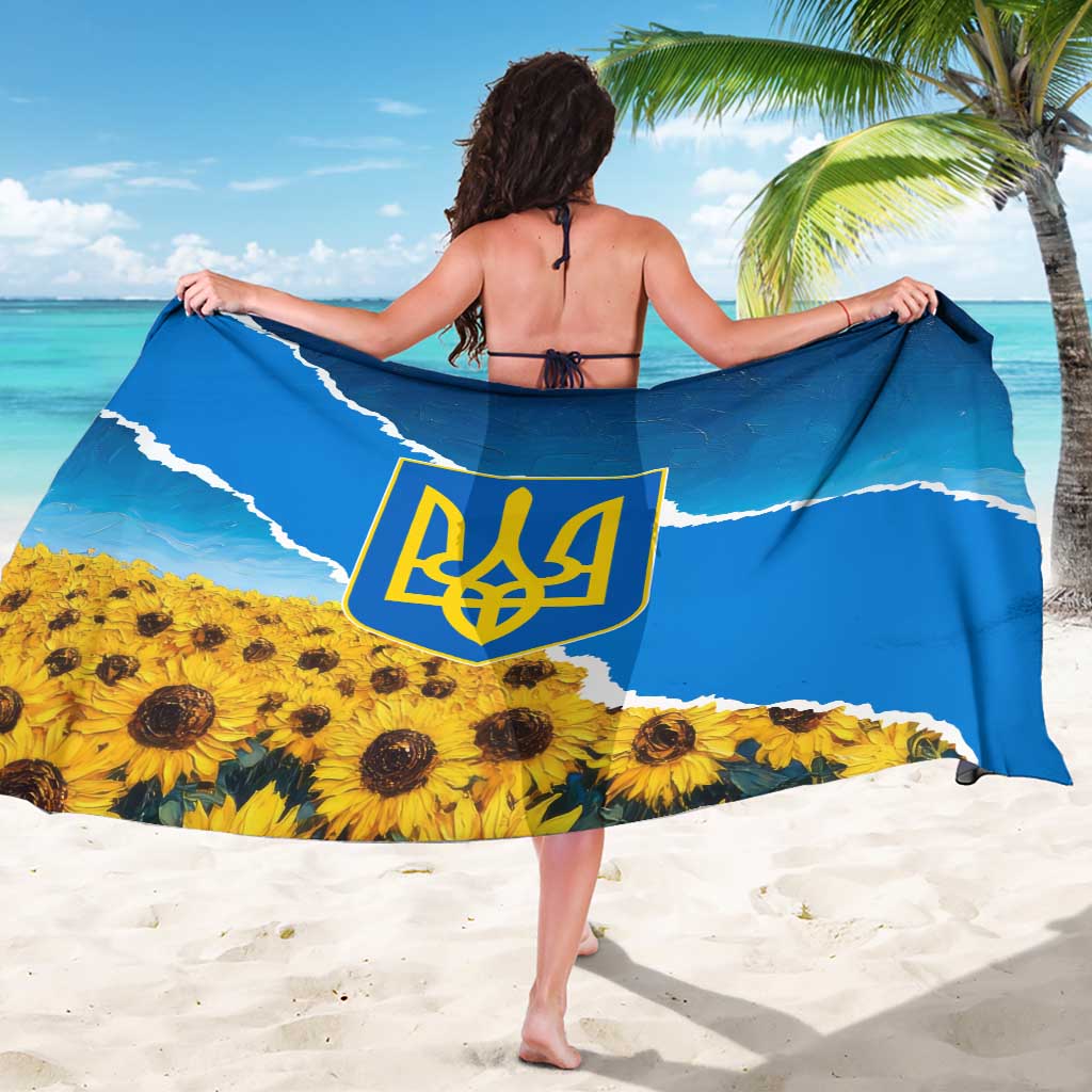 Ukraine Pride Sarong Map, Flag & Tryzub with Sunflower Field Patriotic