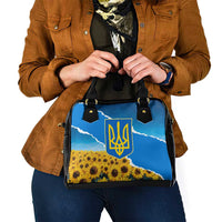 Ukraine Pride Shoulder Handbag Map, Flag & Tryzub with Sunflower Field Patriotic