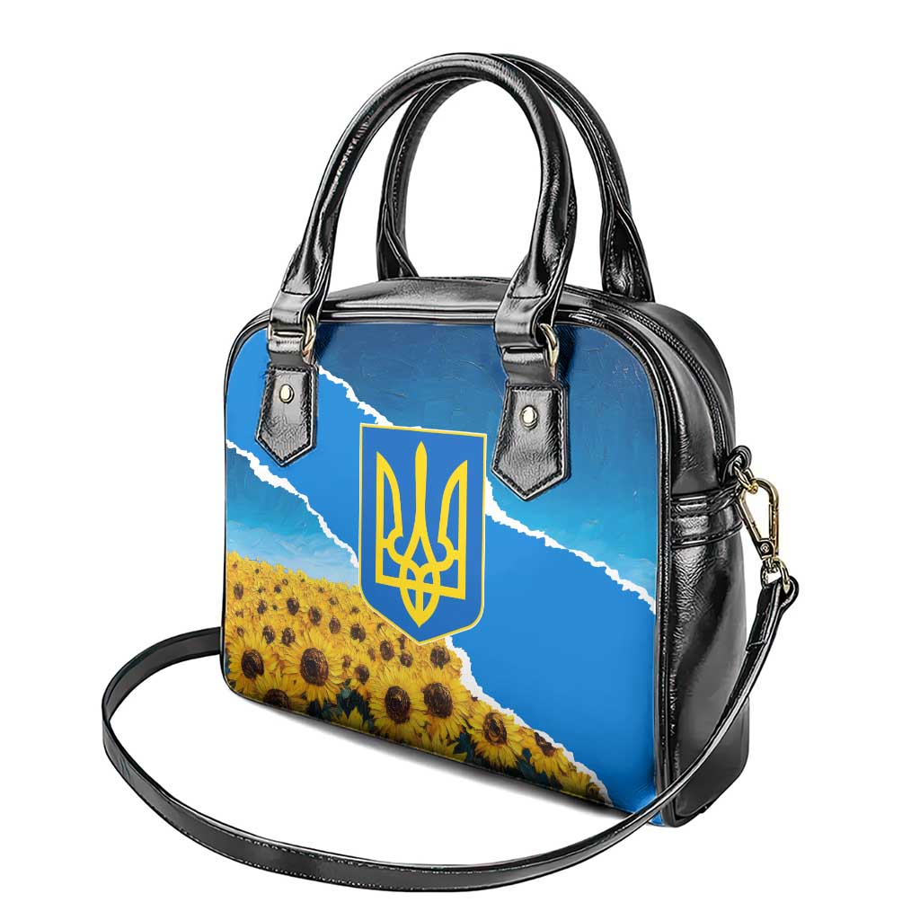 Ukraine Pride Shoulder Handbag Map, Flag & Tryzub with Sunflower Field Patriotic