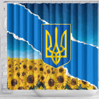 Ukraine Pride Shower Curtain Map, Flag & Tryzub with Sunflower Field Patriotic