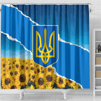 Ukraine Pride Shower Curtain Map, Flag & Tryzub with Sunflower Field Patriotic