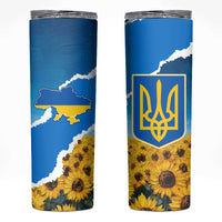 Ukraine Pride Skinny Tumbler Map, Flag & Tryzub with Sunflower Field Patriotic