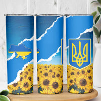 Ukraine Pride Skinny Tumbler Map, Flag & Tryzub with Sunflower Field Patriotic