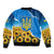 Ukraine Pride Sleeve Zip Bomber Jacket Map, Flag & Tryzub with Sunflower Field Patriotic
