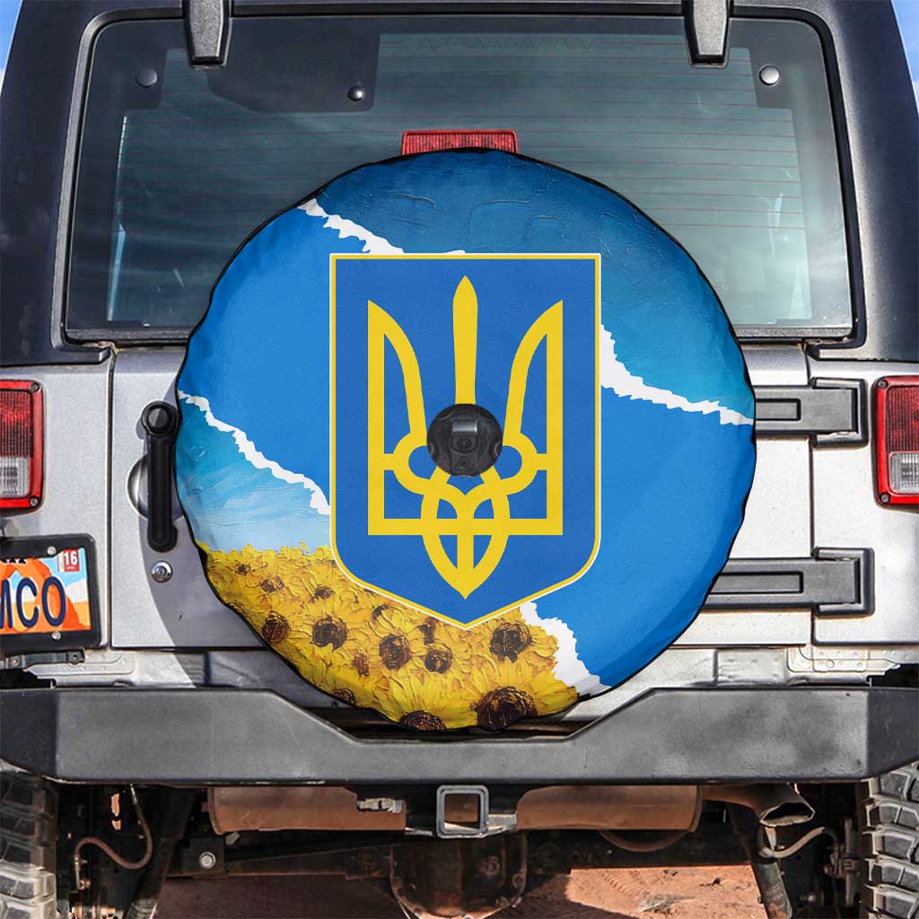 Ukraine Pride Spare Tire Cover Map, Flag & Tryzub with Sunflower Field Patriotic
