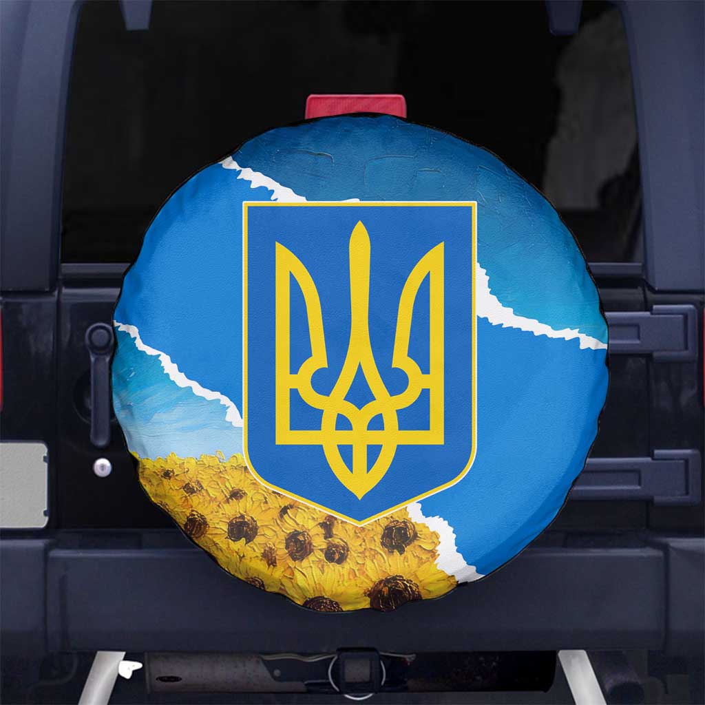 Ukraine Pride Spare Tire Cover Map, Flag & Tryzub with Sunflower Field Patriotic