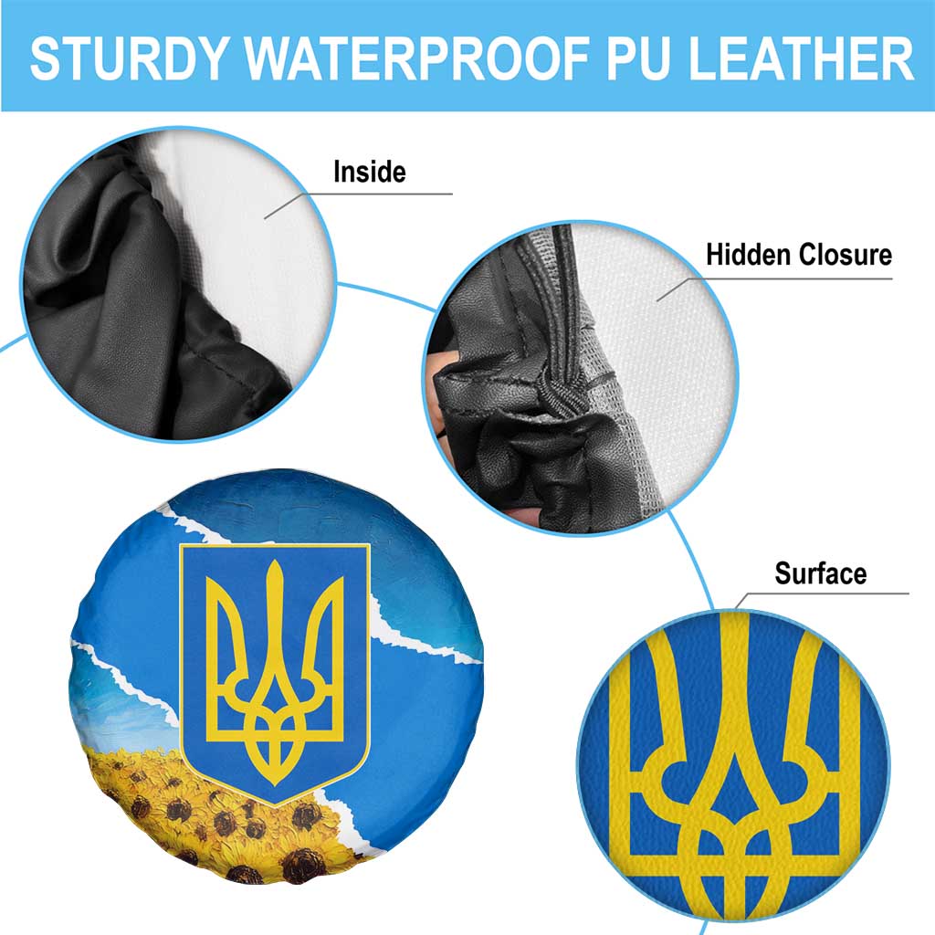 Ukraine Pride Spare Tire Cover Map, Flag & Tryzub with Sunflower Field Patriotic
