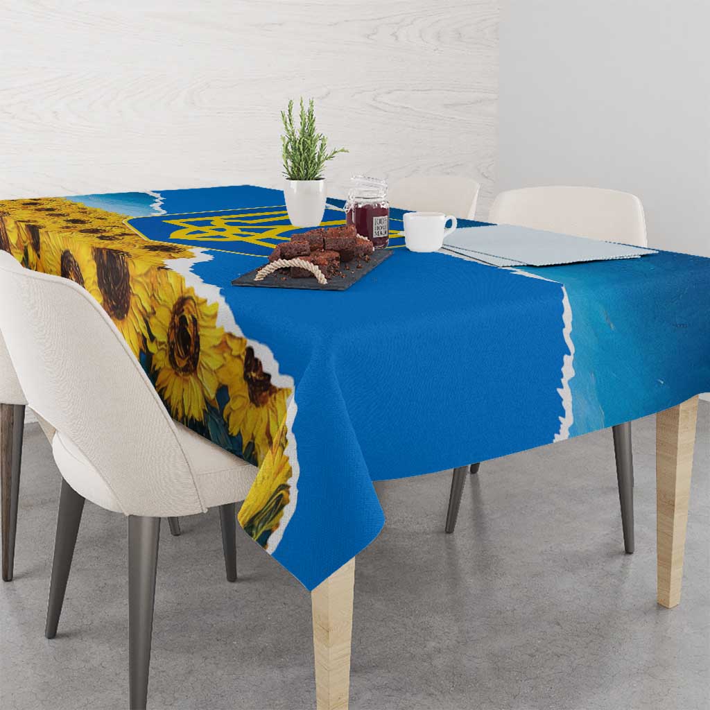 Ukraine Pride Tablecloth Map, Flag & Tryzub with Sunflower Field Patriotic