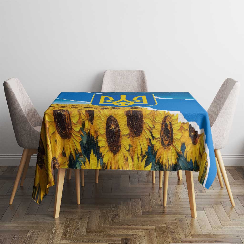Ukraine Pride Tablecloth Map, Flag & Tryzub with Sunflower Field Patriotic