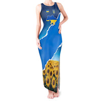 Ukraine Pride Tank Maxi Dress Map, Flag & Tryzub with Sunflower Field Patriotic