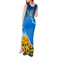 Ukraine Pride Tank Maxi Dress Map, Flag & Tryzub with Sunflower Field Patriotic