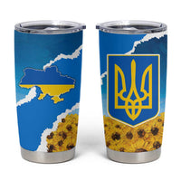 Ukraine Pride Tumbler Cup Map, Flag & Tryzub with Sunflower Field Patriotic