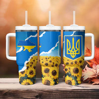 Ukraine Pride Tumbler With Handle Map, Flag & Tryzub with Sunflower Field Patriotic