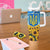 Ukraine Pride Tumbler With Handle Map, Flag & Tryzub with Sunflower Field Patriotic