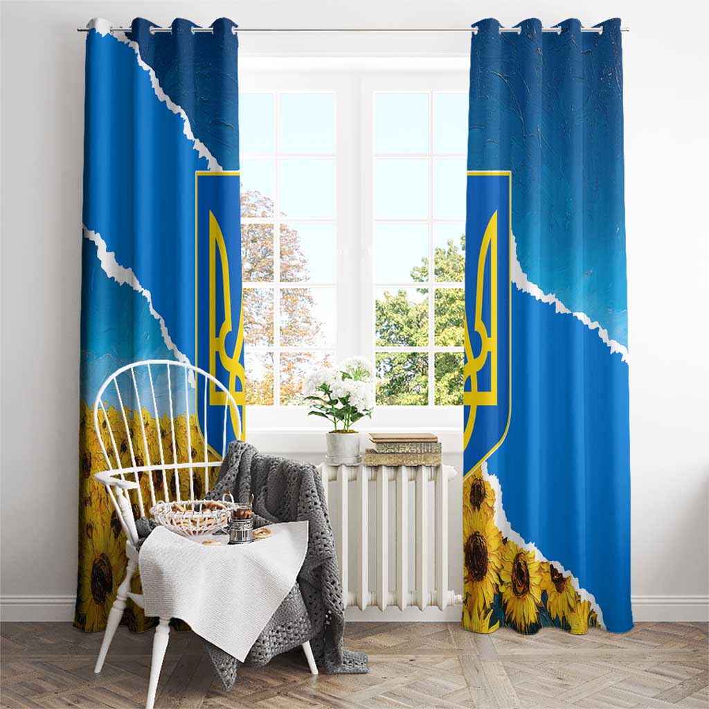 Ukraine Pride Window Curtain Map, Flag & Tryzub with Sunflower Field Patriotic