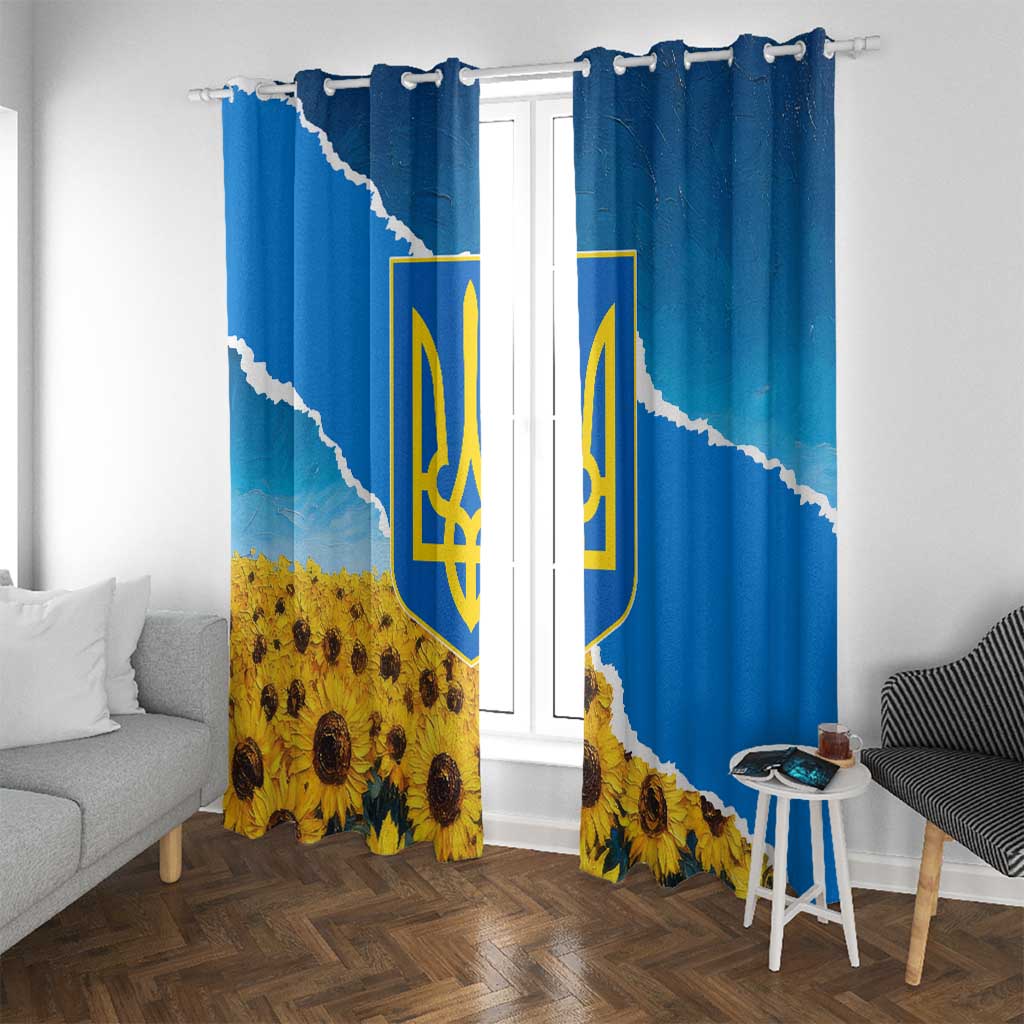 Ukraine Pride Window Curtain Map, Flag & Tryzub with Sunflower Field Patriotic