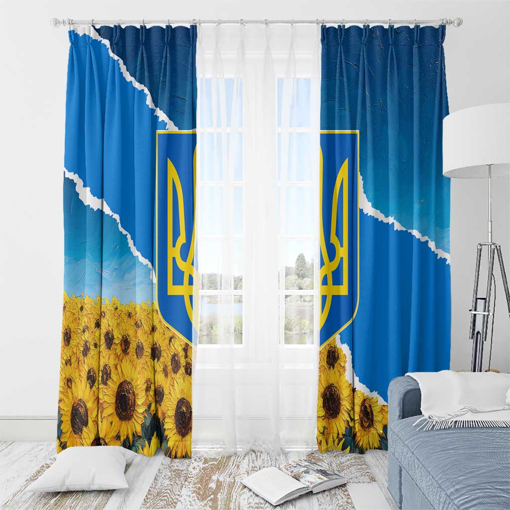 Ukraine Pride Window Curtain Map, Flag & Tryzub with Sunflower Field Patriotic
