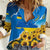 Ukraine Pride Women Casual Shirt Map, Flag & Tryzub with Sunflower Field Patriotic