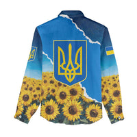 Ukraine Pride Women Casual Shirt Map, Flag & Tryzub with Sunflower Field Patriotic