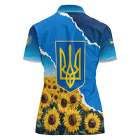 Ukraine Pride Women Polo Shirt Map, Flag & Tryzub with Sunflower Field Patriotic