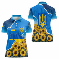 Ukraine Pride Women Polo Shirt Map, Flag & Tryzub with Sunflower Field Patriotic