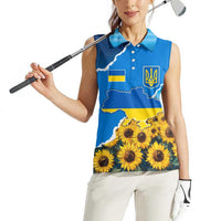 Ukraine Pride Women Sleeveless Polo Shirt Map, Flag & Tryzub with Sunflower Field Patriotic