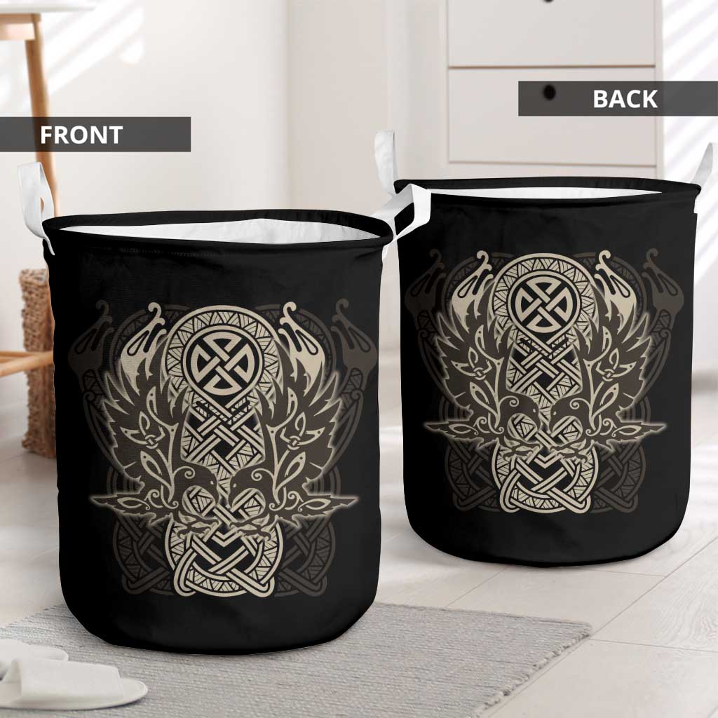 Celtic Trinity Knot Raven Emblem Laundry Basket Intricate Norse Tribal Knotwork Illustration