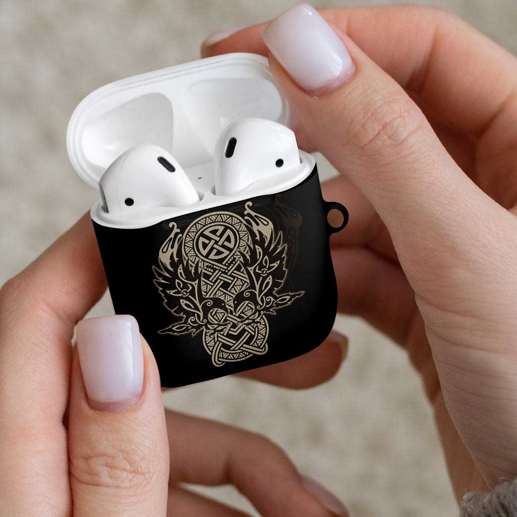 Celtic Trinity Knot Raven Emblem AirPods Case Intricate Norse Tribal Knotwork Illustration