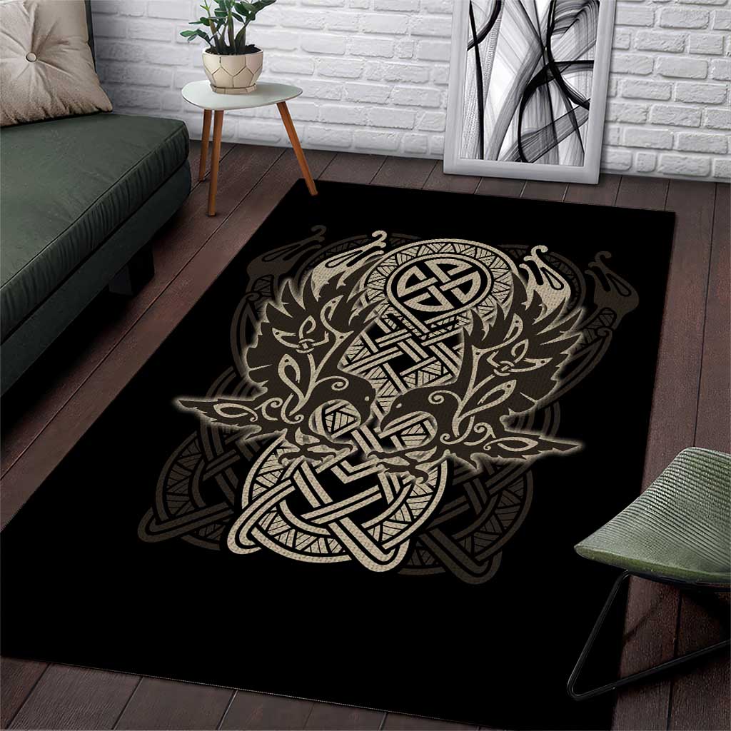 Celtic Trinity Knot Raven Emblem Area Rug Intricate Norse Tribal Knotwork Illustration