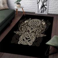 Celtic Trinity Knot Raven Emblem Area Rug Intricate Norse Tribal Knotwork Illustration